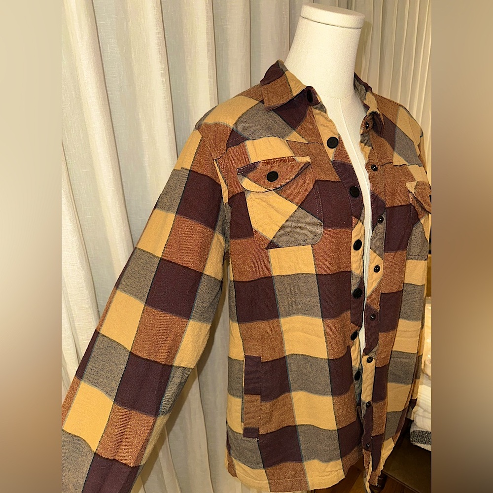 Plaid Button-Up Shirt in Yellow and Brown